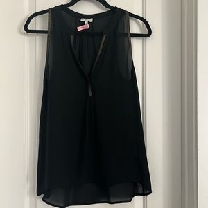 Joie silk black vneck top with gold trim